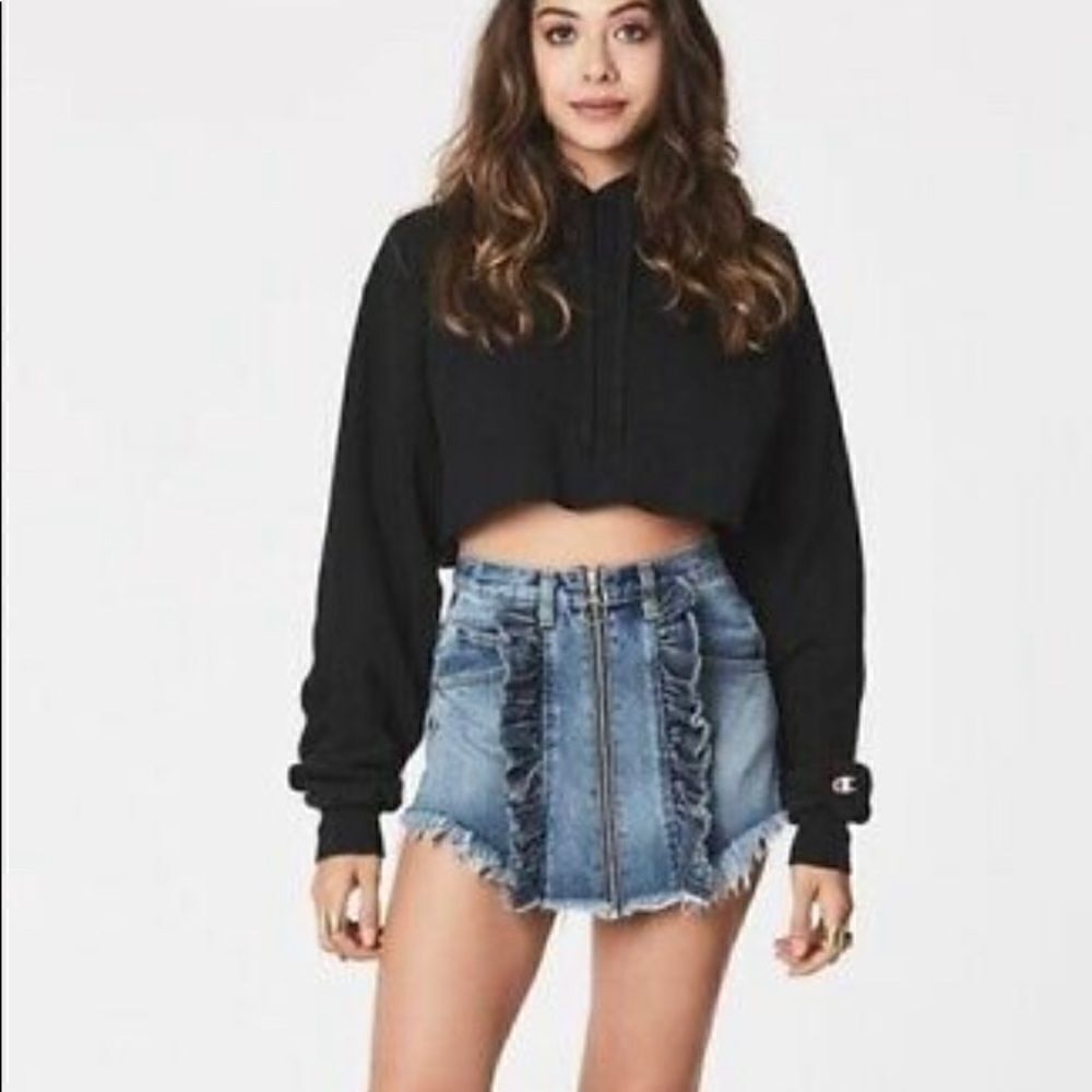 Dance & Marvel front zip/ruffles denim skirt sz Large